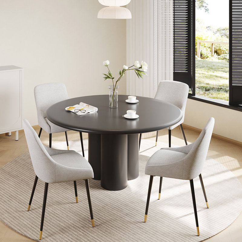 Modern Fabric Upholstered Dining Chairs with Ergonomic Backrest, Golden Metal Legs, Beige