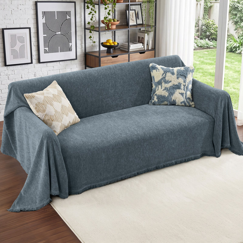 Housse de protection chenille anti-dérapante lavable pour les animaux de compagnie, 150" H x 91" W, Bleu cendré