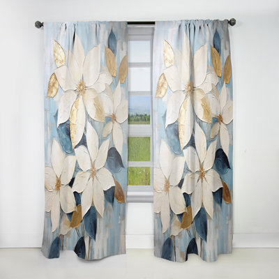 Emera Beige and Blue Poinsettias Floral Variety Iii - Poinsettias Velvet Curtain - 1 Panel