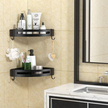 Corner Shower Caddy, 2 Pack Adhesive Organizer with Hooks, Shelf for Inside  Shower, Stainless Steel Rack Bathroom Storage, Bathtub No Drilling, Black