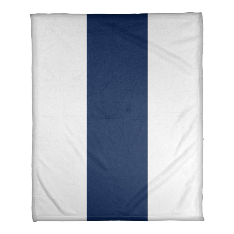 Quilted Throw Blanket, 62.5" W x 82.5" L, White/Navy Blue