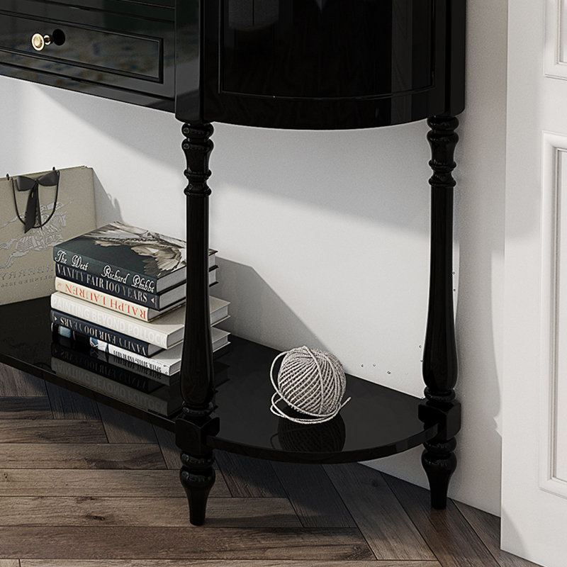 Buffet décoratif demi-rond tout en bois massif All, H 37,2 po x l 39,37 po x P 14,17 po, Noir