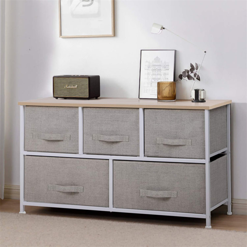 Fluellen Iron 5 - Drawer Chest of Drawers, Beige