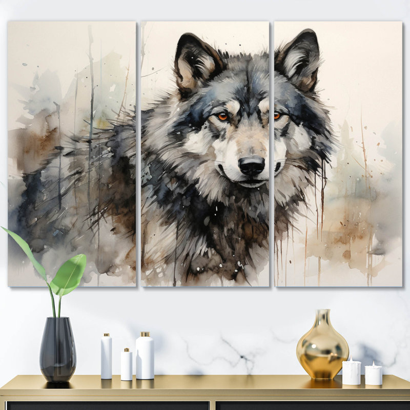 Loup solitaire, impression sur toile 3 pièces, H 40 po x l 60 po x P 1 po