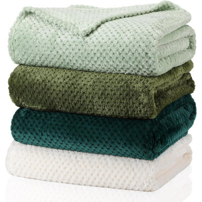 4 Pcs Flanne Fleece Throw For Bed Couch Waffle Textured Soft Winter Warm No Shedding No Pilling Decorative Throw
