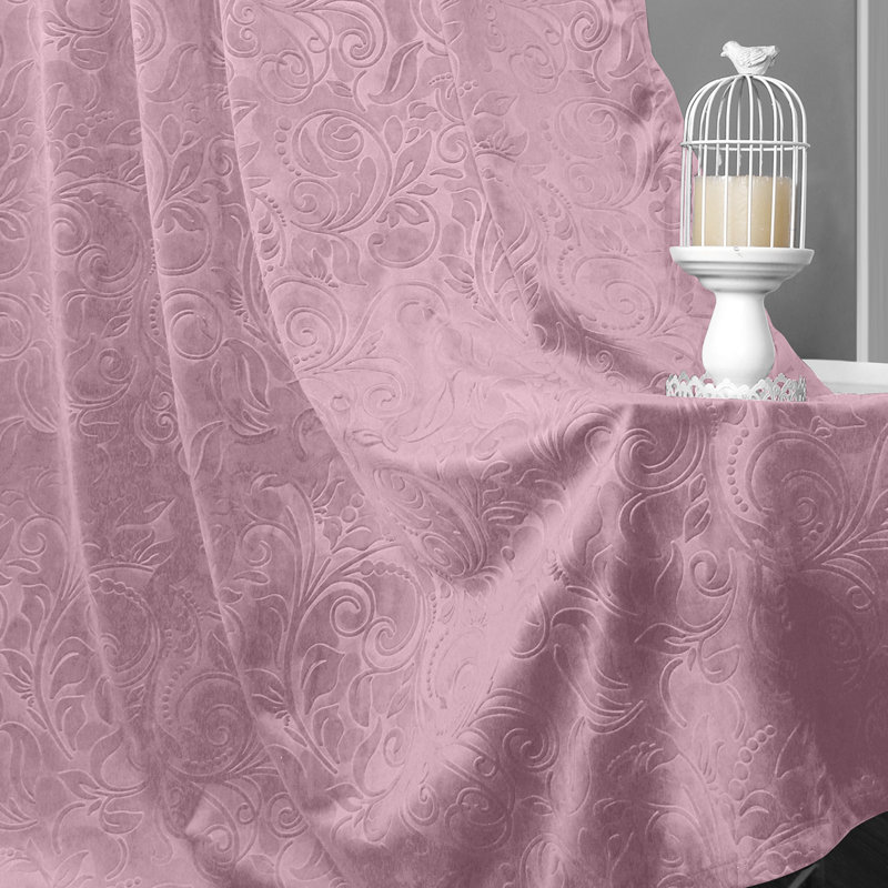 Rideaux occultant luxueux en velours à motif floral damassé et isolant thermique, L 52 po x L 108 po, Rose