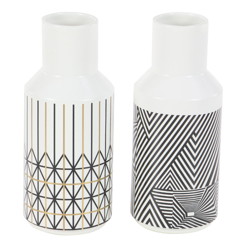 2 Piece White Ceramic Table Vase Set, 12" H x 5" W x 5" D