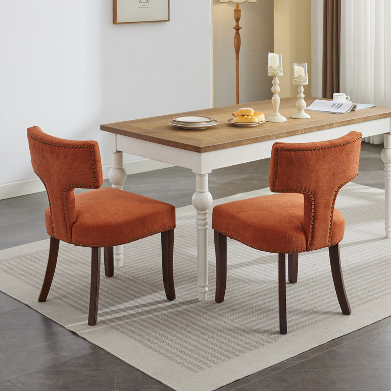 Ensemble de 2 chaises de salle à manger rembourrées avec dossier incurvé et clous, Orange