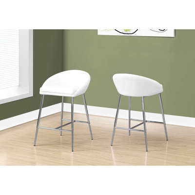 2pcs Contemporary Kitchen Bar Stools, White Faux Leather Seat And Metal Support Counter Height With Fabric Legs