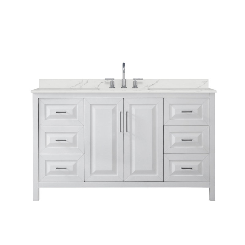Daria 60'' W Vanity, White, Polished Chrome, Giotto Quartz