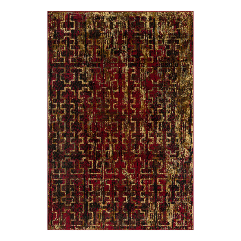 Tapis bordeaux à motif géométrique Knowle, Rectangle 5 pi 2 po x 8 pi