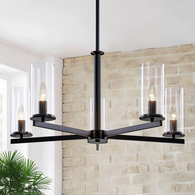 Modern 5-Light Dimmable Linear Island Chandelier With Clear Glass Shades
