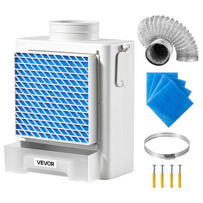 Ensemble d'évent de sécheuse d'intérieur 3 en 1, matériau en ABS de qualité supérieure avec tiroir à eau pour orifice d'évacuation de 4 pouces, hotte de rappel de surchauffe intelligente et avec 4 tampons de purification, pour sécheuses électriques