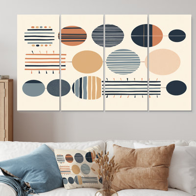 Geometric Balance Pastel Orange Gray Circular II - Midcentury Wall Art Decor Set 4 Piece