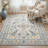 Aura Floral Machine Washable Beige / Blue Indoor Area Rug with Non-Slip Backing-1311912085