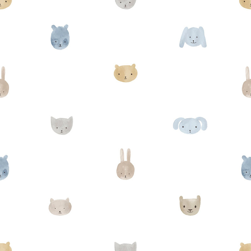 Little Explorers 2 Happy Animal Heads Wallpaper Roll, Blue