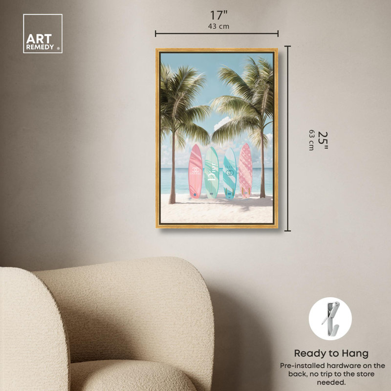 Toile de mer pastel, H 25 po x l 17 po, Cadre flottant doré