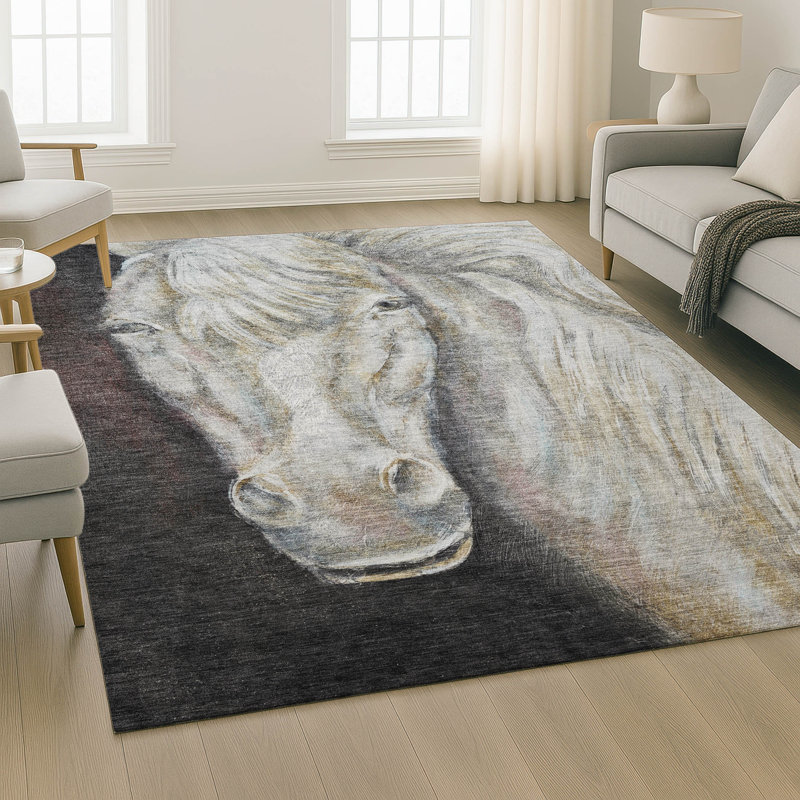 Premium Machine Washable Mayfield AMF2080 Animal Rug, Ivory, 3' x 5'