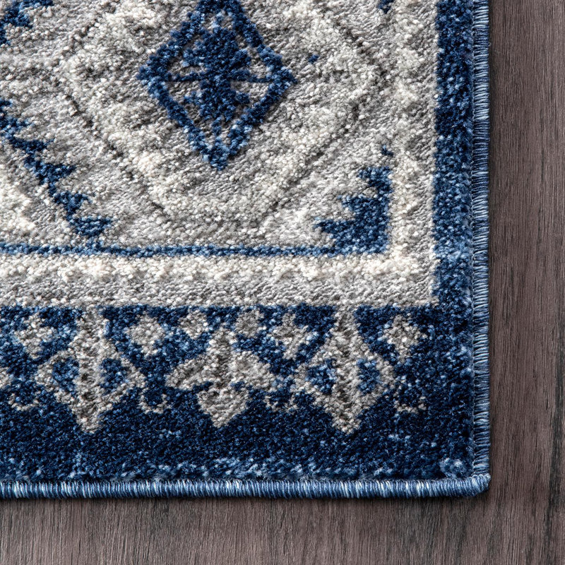 Tapis oriental bleu / gris Hildreth, Rectangle l 4 pi x L 6 pi