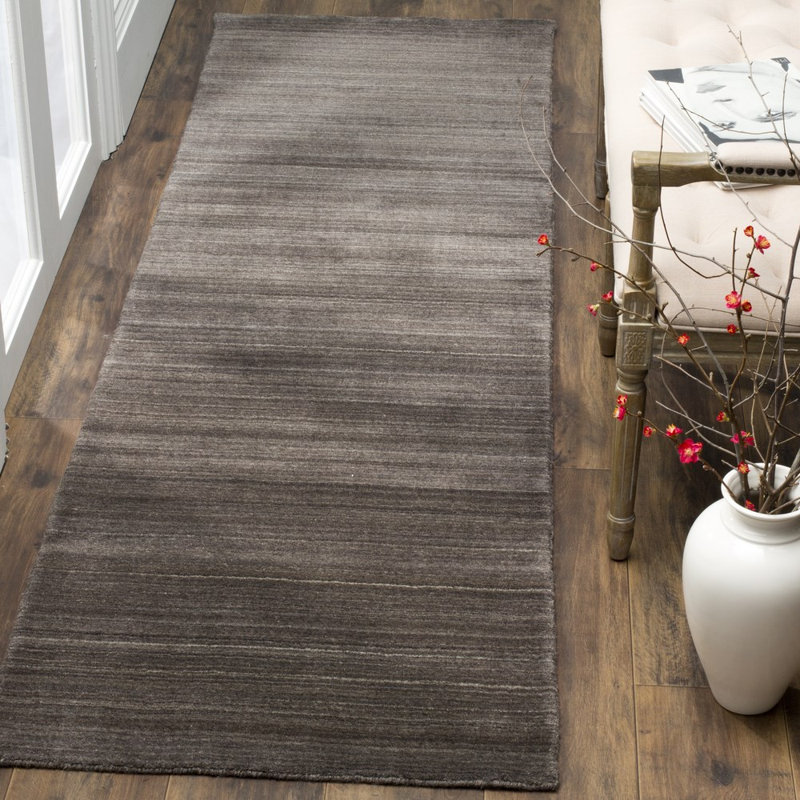 Thendara Hand Loomed Wool/Cotton Solid Color Rug in Charcoal, Runner 2'3" x 10'
