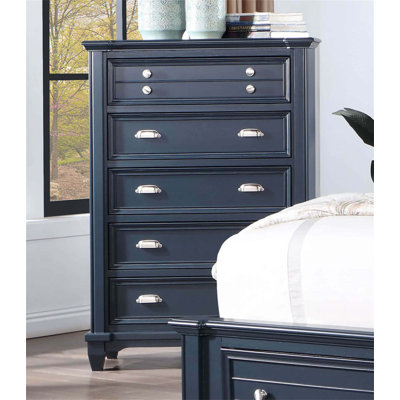 Transitional Style 1Pc Chest With Ball Bearing Glides, Nickel Hardware, And Slate Finish For Modern Bedrooms
