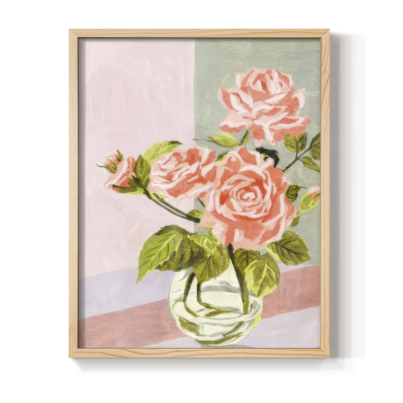 Douces roses I, reproduction encadrée - bois massif, Naturel, H 11 po x l 9 po