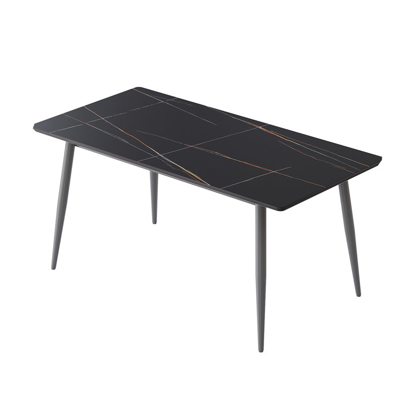 62.99" Modern Artificial Stone Black Straight Edge Dark Grey Metal Leg Dining Table-Can Accommodate 6 People(Dining Table Only)