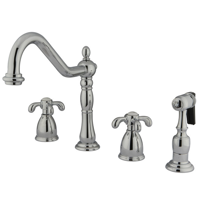 Kingston Brass French Country Double-Handle 4-Hole Widespread Kitchen Faucet with Brass Sprayer Kingston Brass 