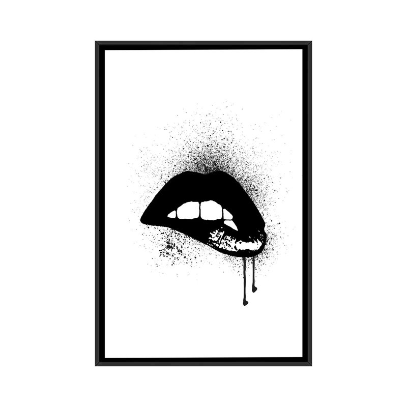 «Lips Drip Black», reproduction sur toile, H 26 po x l 18 po x P 1,5 po, Toile avec cadre noir, Pas de tapis