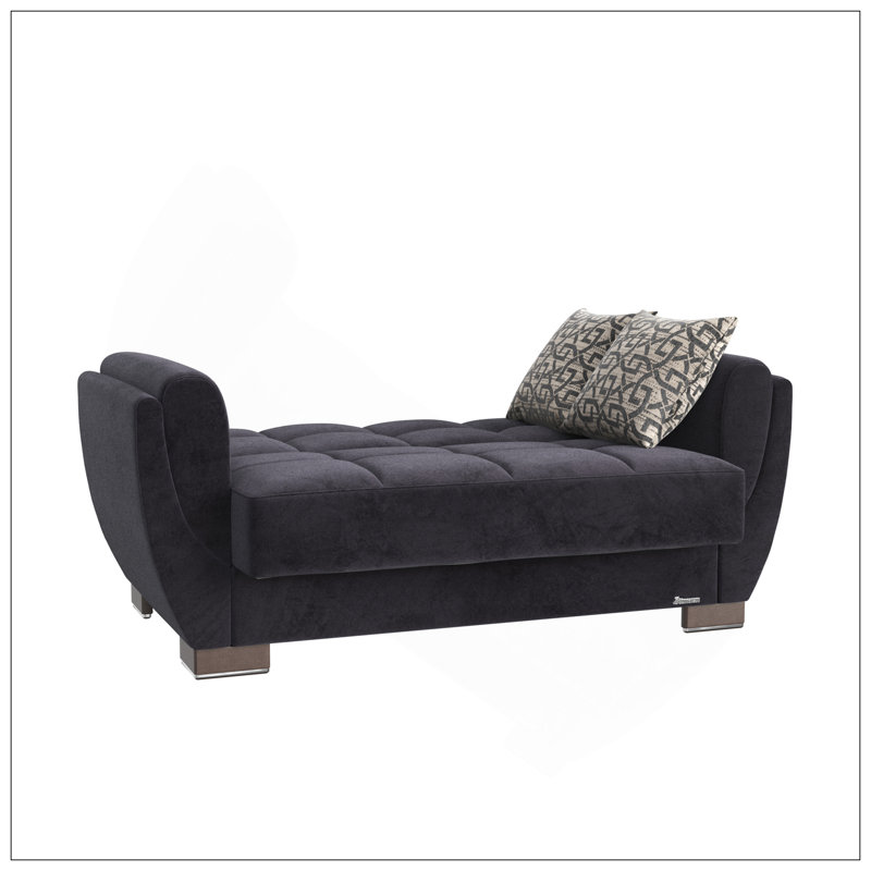 Causeuse convertible rembourrée avec rangement, microfibre noire, Tissu noir