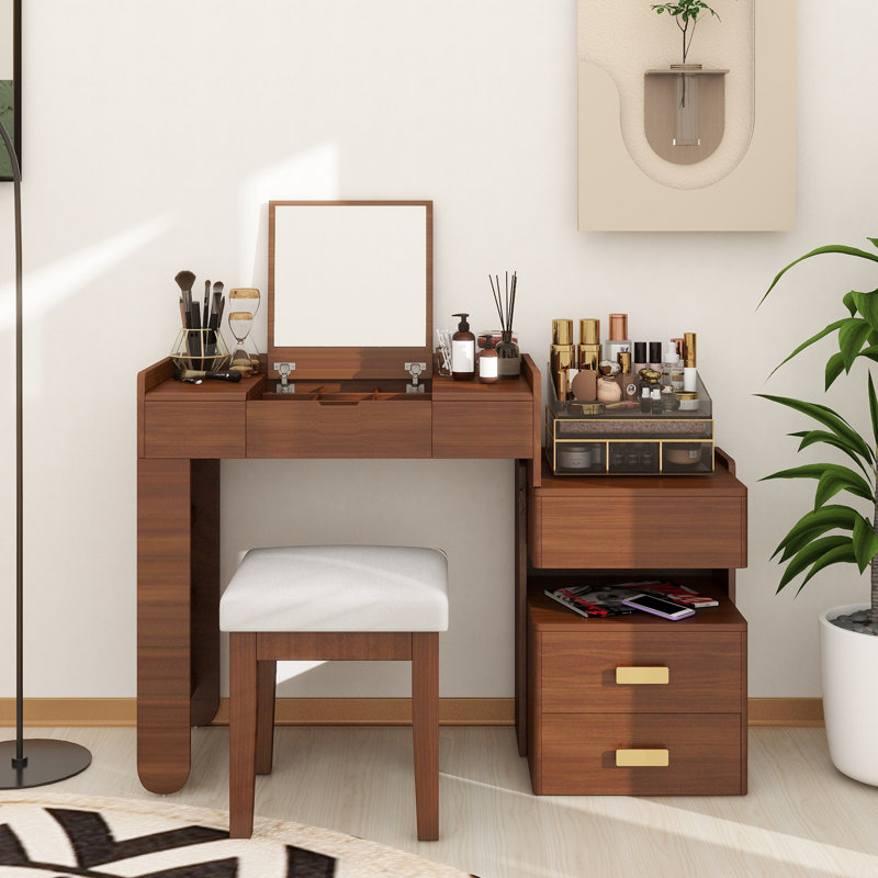 3-In-1 Makeup Vanity Desk With Flip-Top Mirror, LED Lighting, Adjustable Length & Ample Drawers - Stylish Multi-Functional Dressing Table For Home