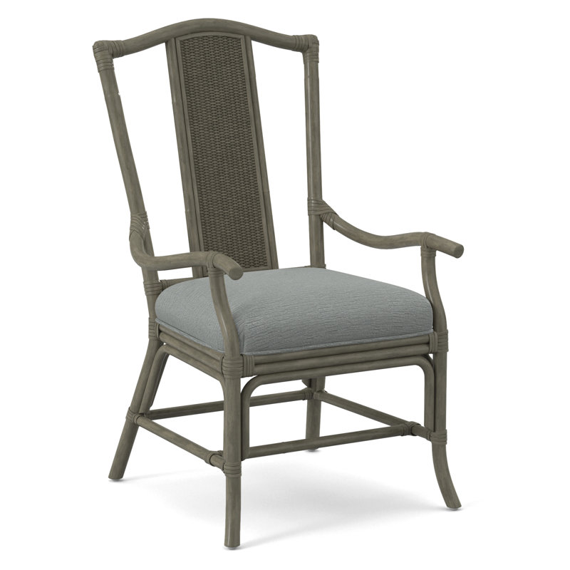 Drury Lane Slat Back Dining Arm Chair, Greystone, Light Blue Performance Fabric; 0851-55