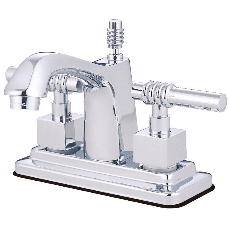 Kingston Brass Milano Two-Handle 3-Hole Deck Mount 4" Centerset Bathroom Faucet with Brass Pop-Up, Polished Chrome