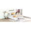 Lit double en bois robuste avec garde-corps et deux tiroirs de rangement, plateforme de couleur blanche-264620914-264620915