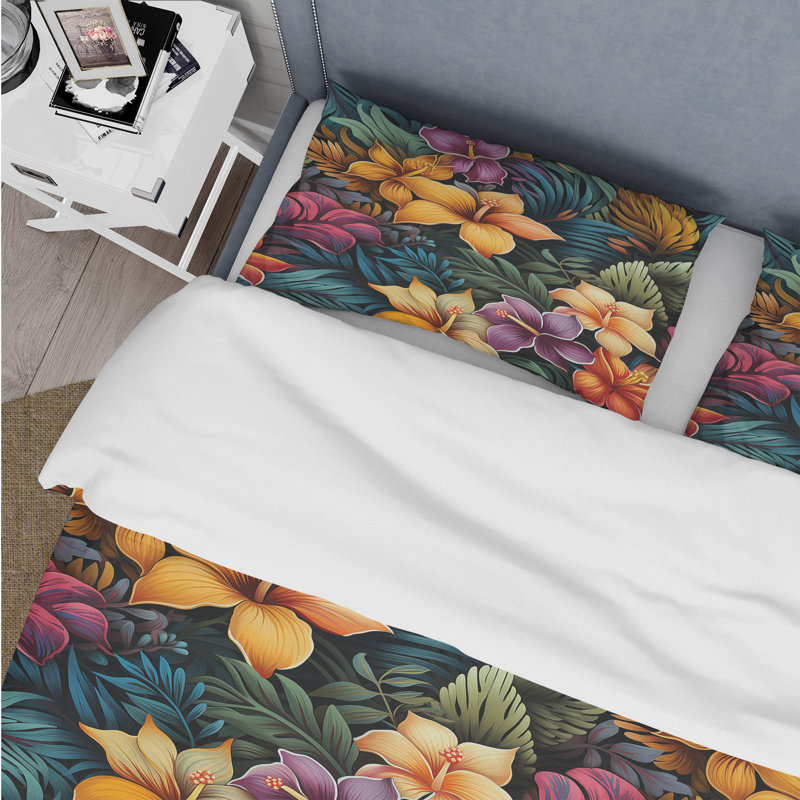 Ensemble de housse de couette Multicolor Hibiscus Tropical Flowers I - Tropical