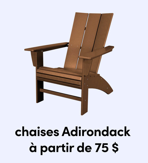 Une chaise Adirondack classique en faux bois brun pour sièges de patio extérieur à partir de 75 $.