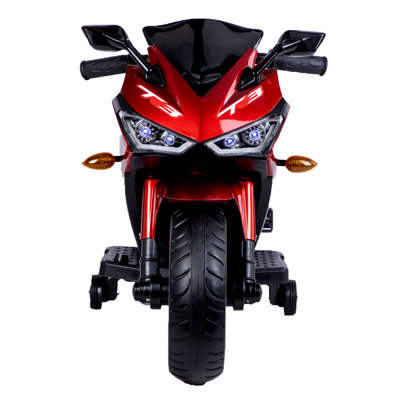Kids 12V Ride-On Motorcycle With Training Wheels, Manual Throttle & LED Light-Up Wheels, Electric Ride-On Toy 