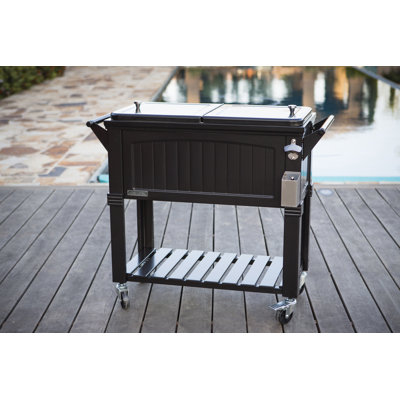 Permasteel Party Cooler With Divider, Spacious 80-Qt Capacity, Chills 36Hrs, Serving Tray, Rolling Ice Chest For Indoor And Outdoor Entertainment, Black