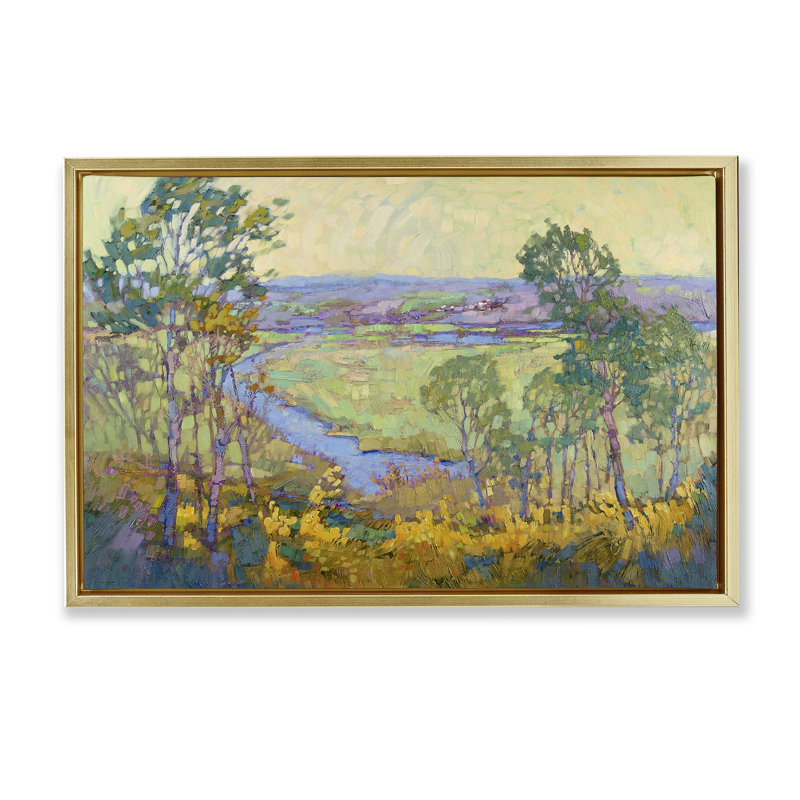 Toile flottante abstraite encadrée par Barbara Schilling, Cadre flottant métallique doré, H 17 po x l 25 po