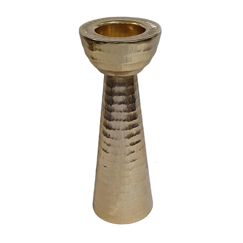 Handmade Aluminum Candle Holder - Gold, 14" H x 5" W x 5" D