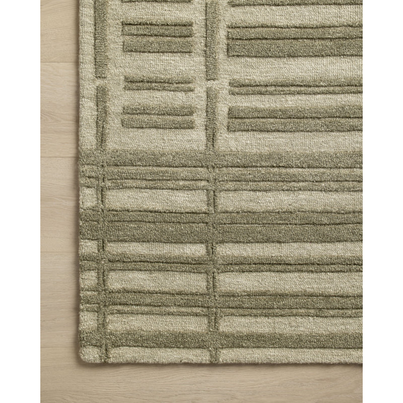 Sage and Olive Hand-Tufted Wool Striped Runner Rug