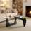 Table basse moderne en verre 16,5 po H avec base en bois massif
