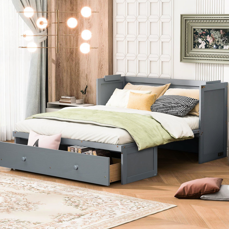 Lit lisse avec grand tiroir et grand tiroir, Grand lit, Gris