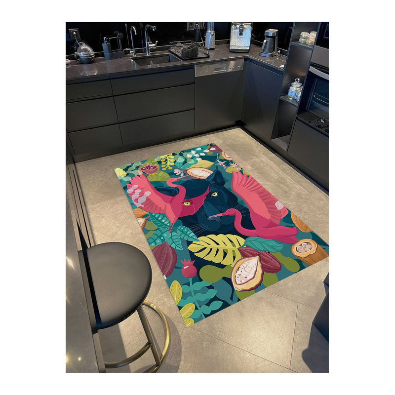 Tapis décoratif multicolore à motif tissé à base de panthère et de fleurs, Tapis de couloir 3 pi 3 po x 6 pi 7 po inclus