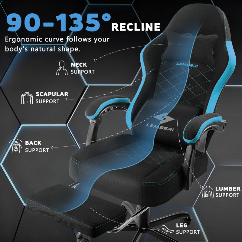 Gaming Chair With Footrest, Racing Style Computer Gamer Chair With Headrest And Lumbar Support, Black/Blue