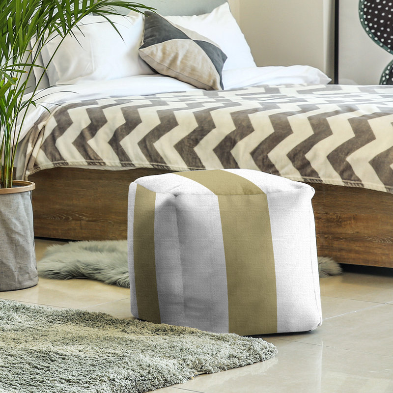 Upholstered Ottoman, White/Gold