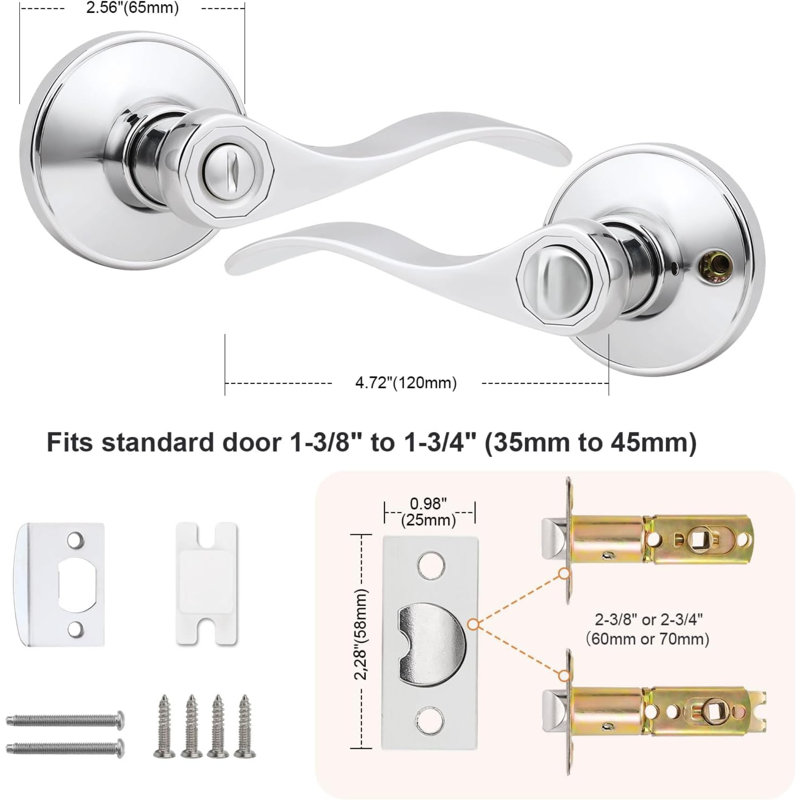 Poignée de porte intérieure en chrome poli pour porte d'intimité, Chrome poli