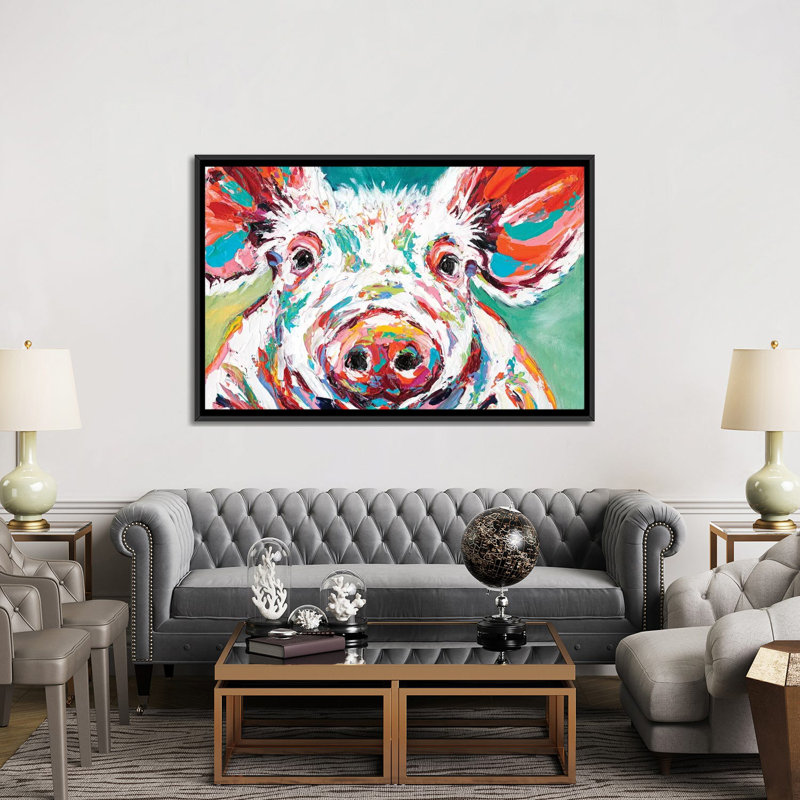 «Piggy II», reproduction d'impression sur toile tendue, H 32 po x l 48 po x P 1,5 po, Toile avec cadre noir, Pas de tapis