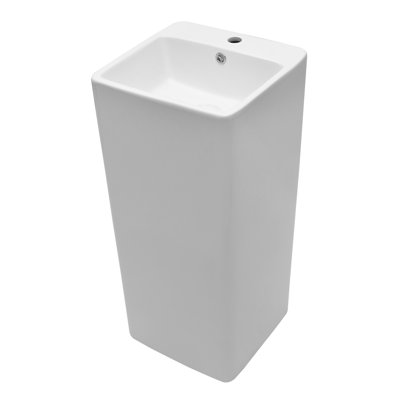 33" Tall 16" Ceramic Rectangle Pedestal Sink One-Piece Vitreous China Modern Pedestal Sink With Overflow