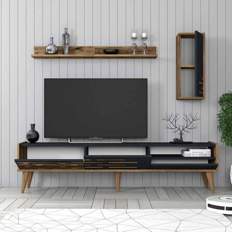 Keikei Unfinished TV Stand, Brown/Black